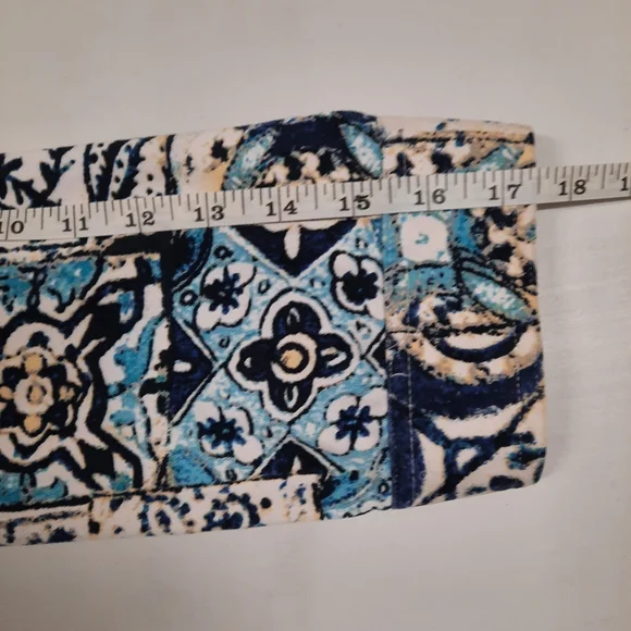 Chico's Size 2 Button Up Blazer Jacket Blue White Medallion 3/4 Sleeve Sz L Arts - Picture 12 of 14